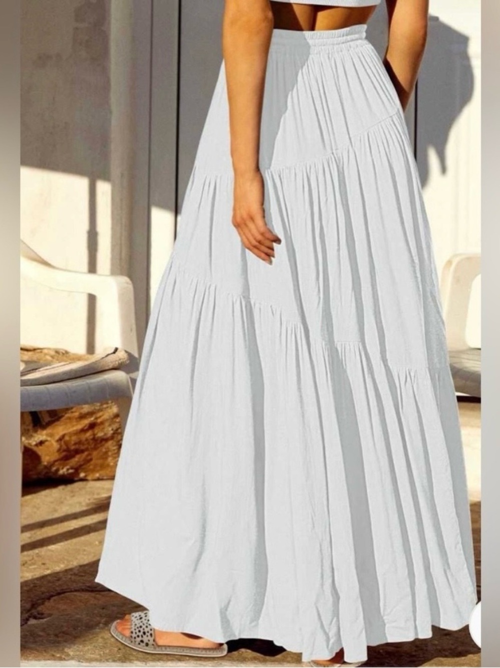 Anrabess long flowy white tiered 100% rayon maxi skirt size medium - Picture 4 of 9